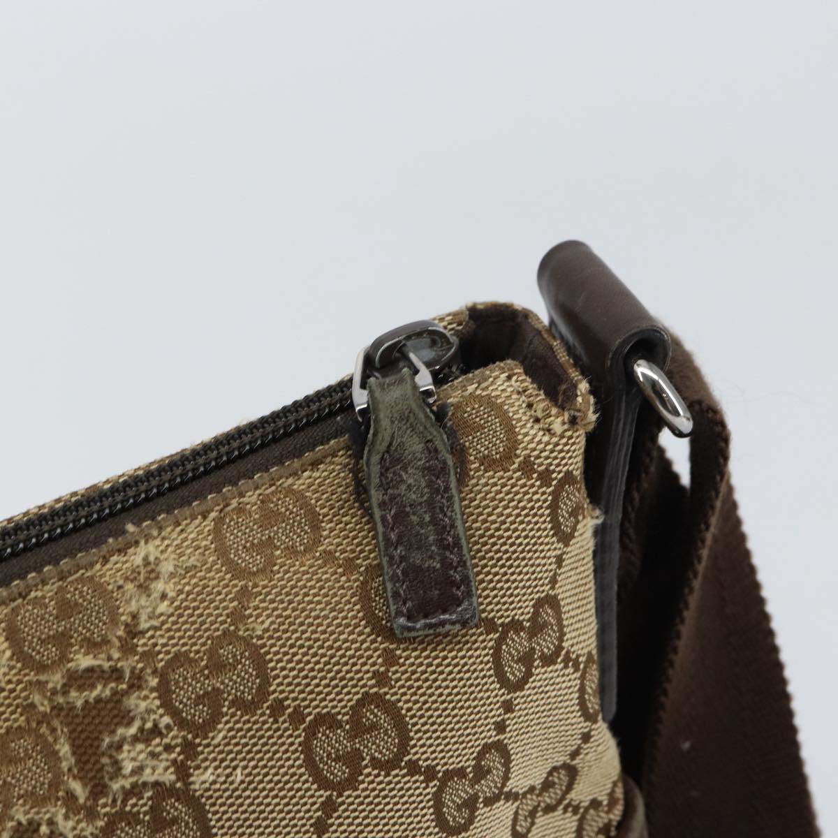 GUCCI GG Canvas Shoulder Bag Beige Silver 145857 Auth ti3599