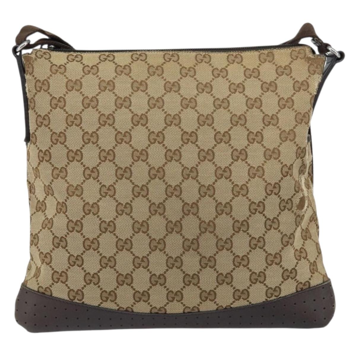 GUCCI GG Canvas Shoulder Bag Beige Silver 145857 Auth ti3599