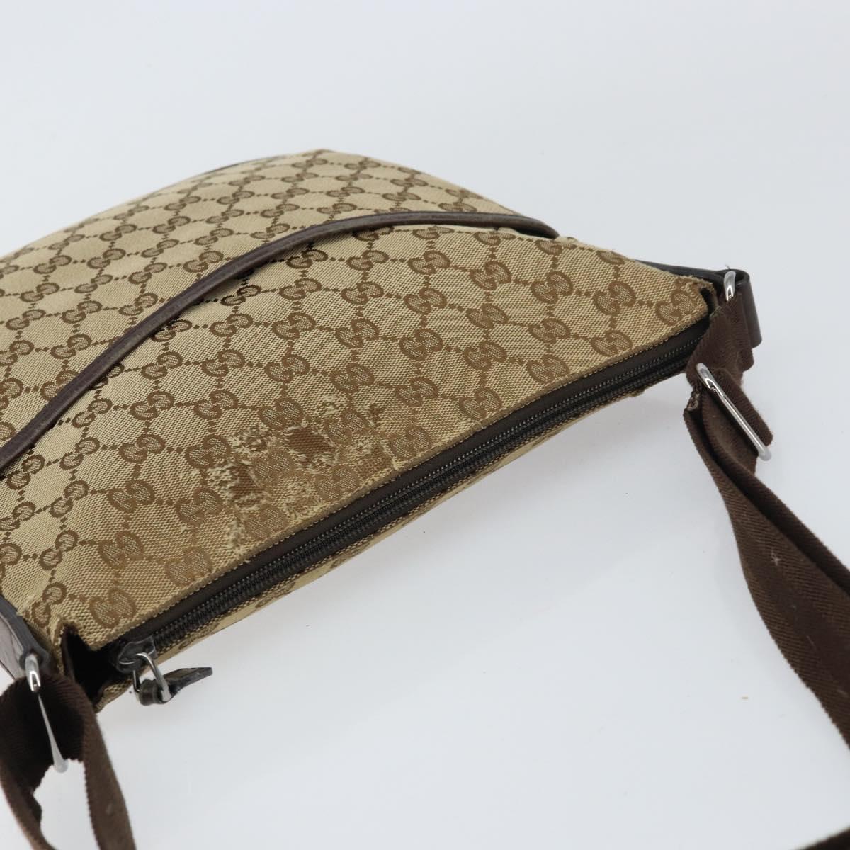 GUCCI GG Canvas Shoulder Bag Beige Silver 145857 Auth ti3599