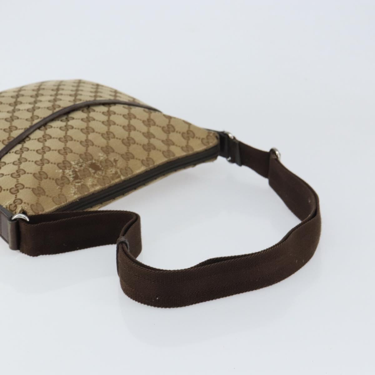 GUCCI GG Canvas Shoulder Bag Beige Silver 145857 Auth ti3599
