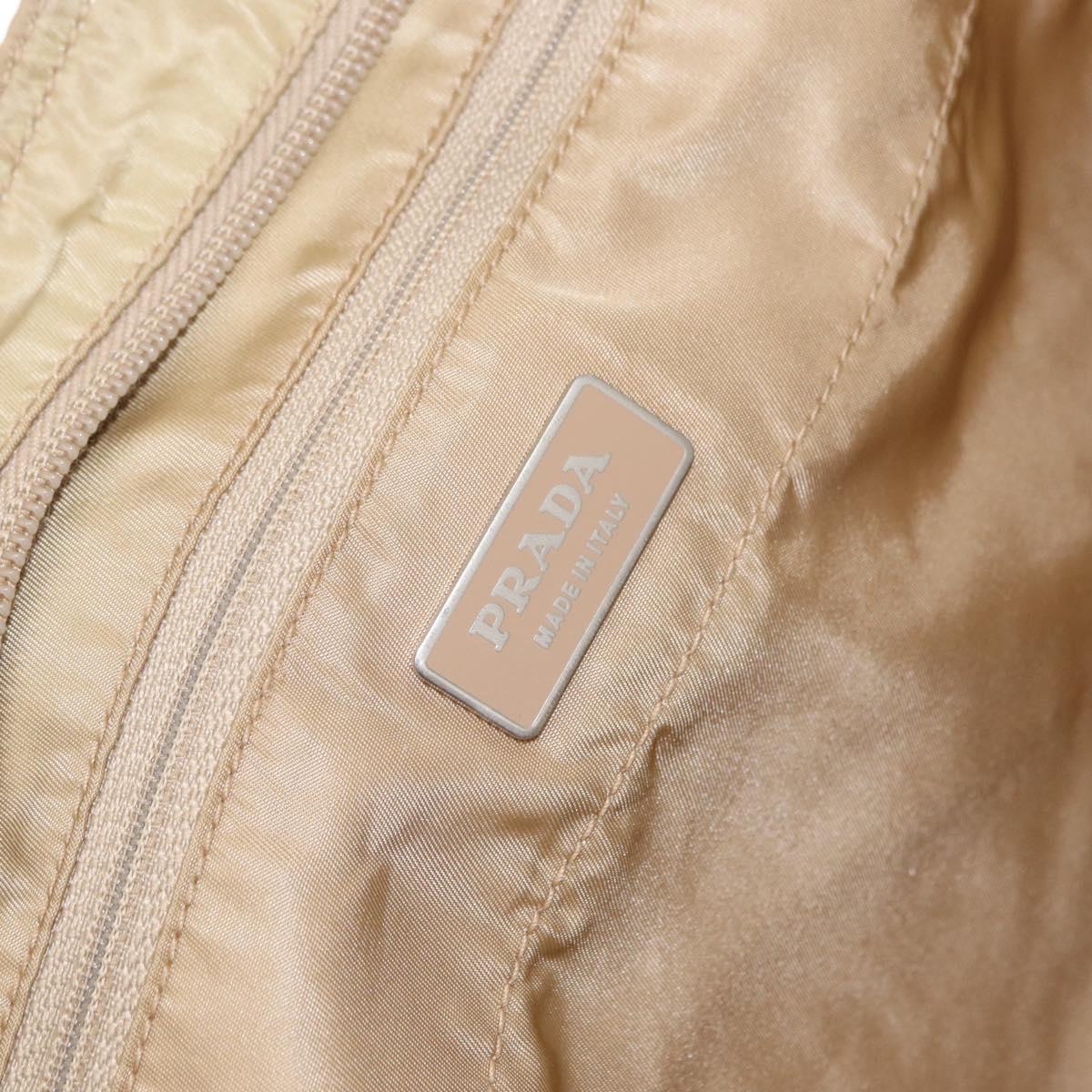 PRADA Tote Bag Nylon Beige Silver Auth ti3600