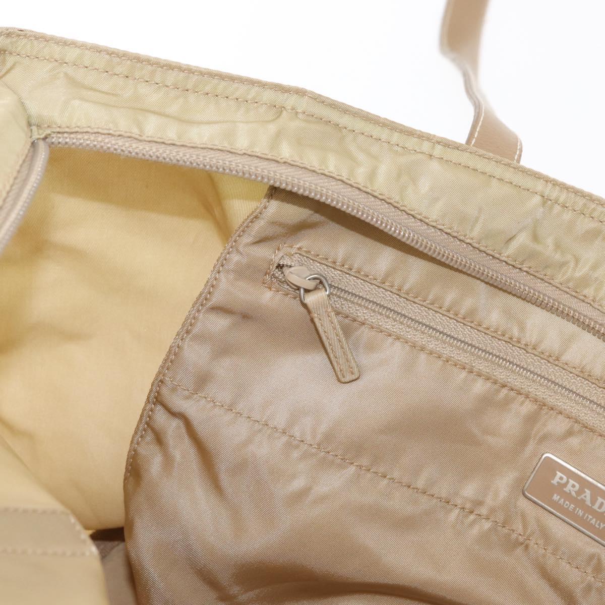 PRADA Tote Bag Nylon Beige Silver Auth ti3600