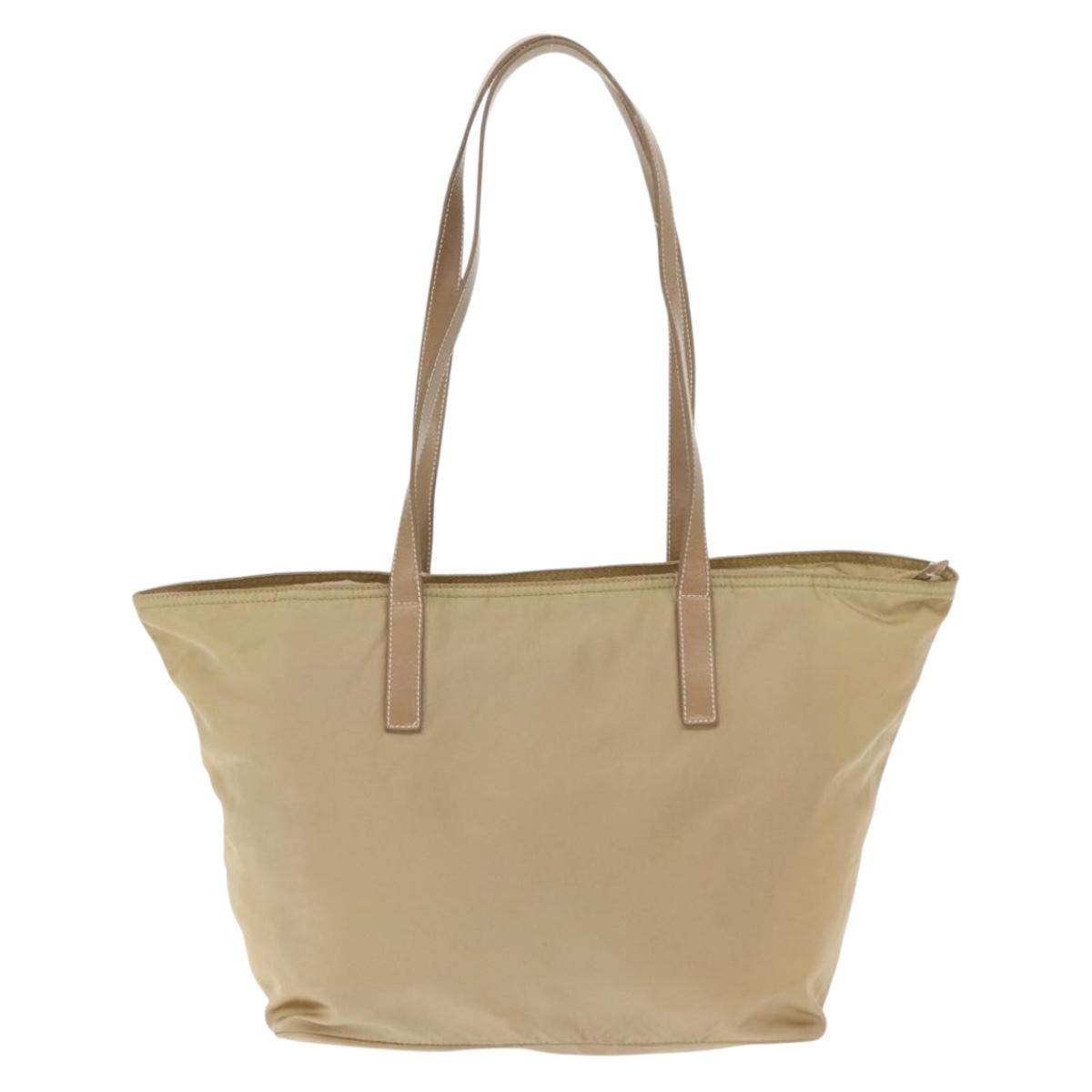 PRADA Tote Bag Nylon Beige Silver Auth ti3600