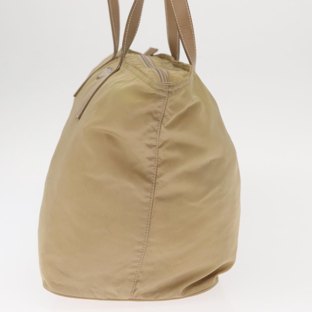 PRADA Tote Bag Nylon Beige Silver Auth ti3600