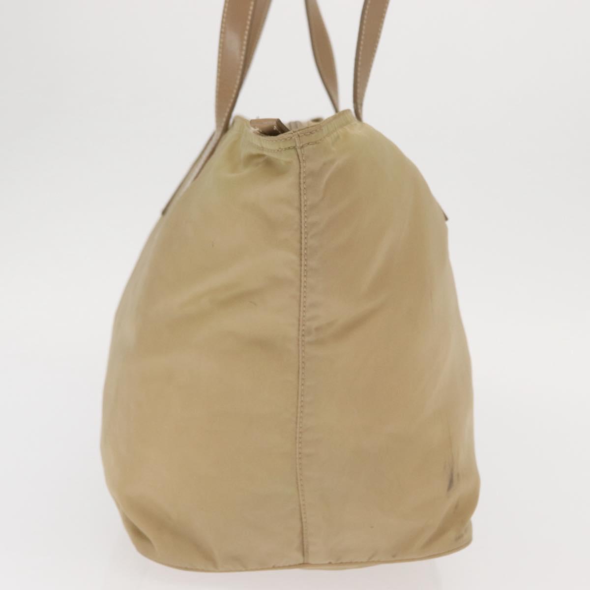 PRADA Tote Bag Nylon Beige Silver Auth ti3600