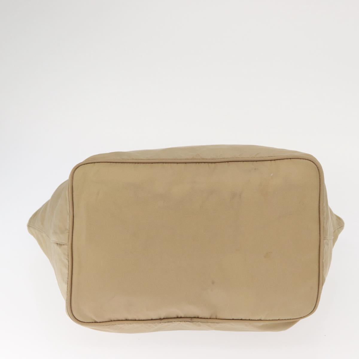 PRADA Tote Bag Nylon Beige Silver Auth ti3600