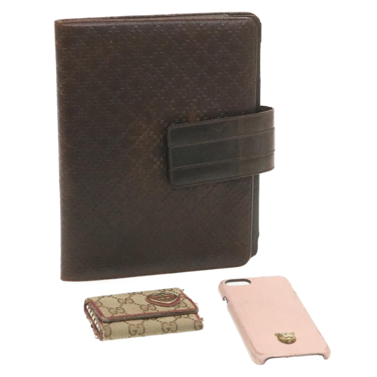 GUCCI GG Canvas iPhone Key iPad Case 3Set Brown Pink beige Auth ti361