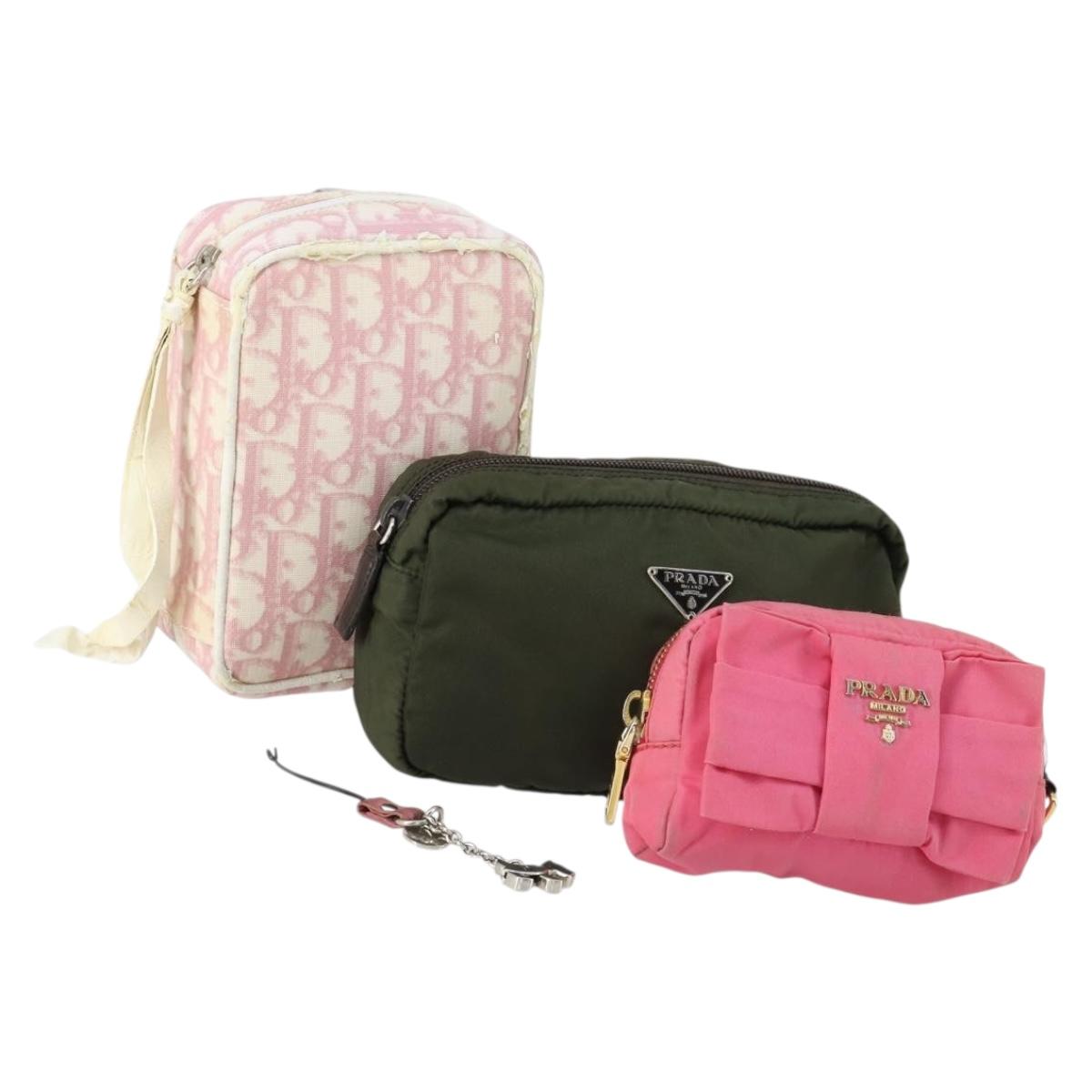 Christian Dior PRADA Pouch Nylon PVC 4 Set Pink Khaki pink Auth ti3613