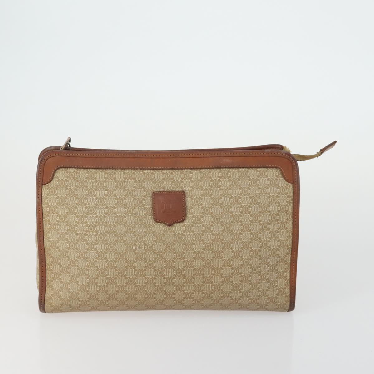 CELINE Macadam Canvas Bag PVC Leather Suede 3 Set Beige Orange Auth ti3616
