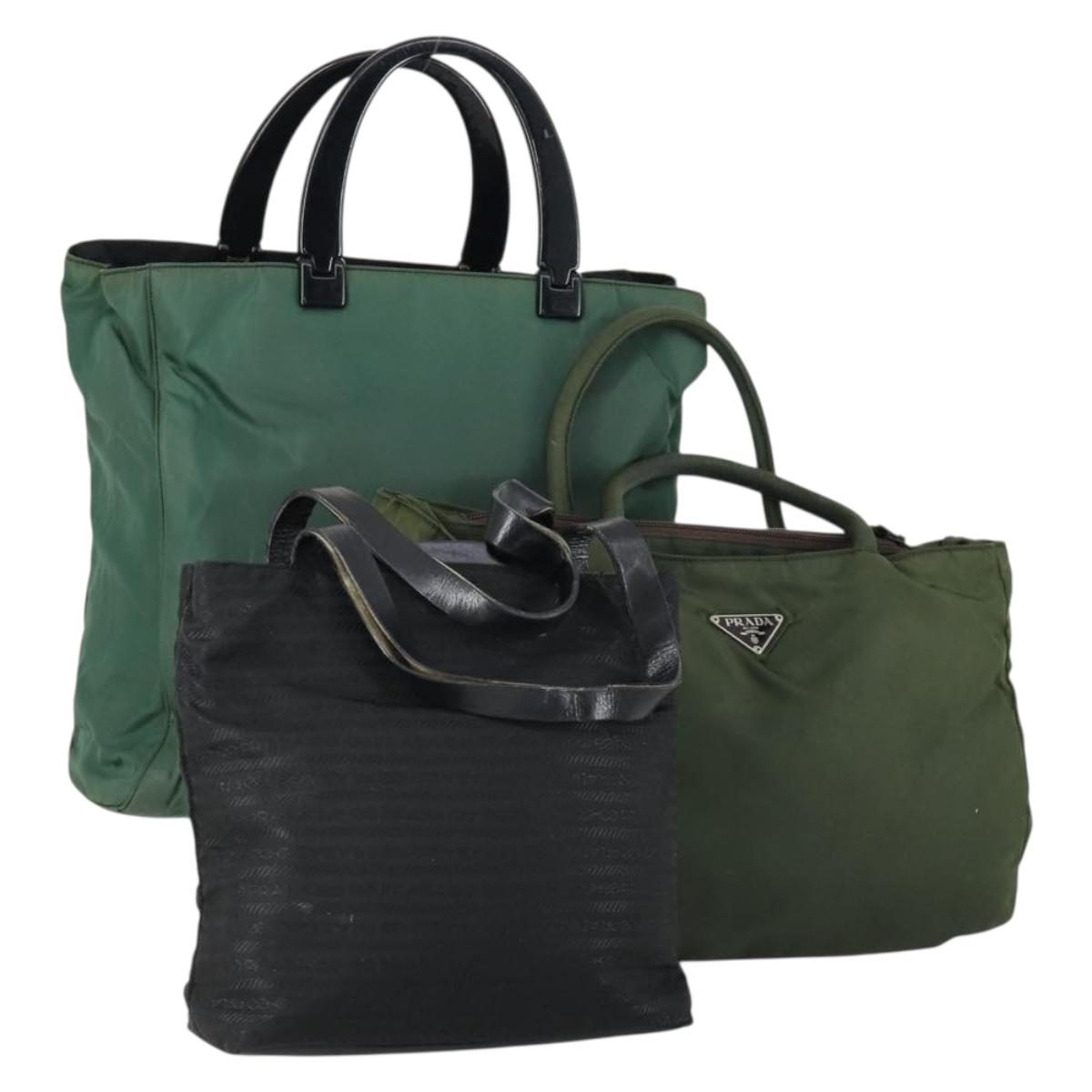 PRADA Hand Bag Nylon 3 Set Black Khaki Auth ti3620