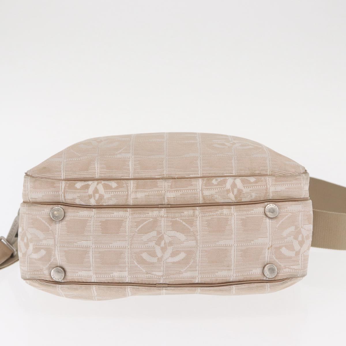 CHANEL New Travel Line Hand Bag Nylon 2way Beige Silver CC Auth ti3621