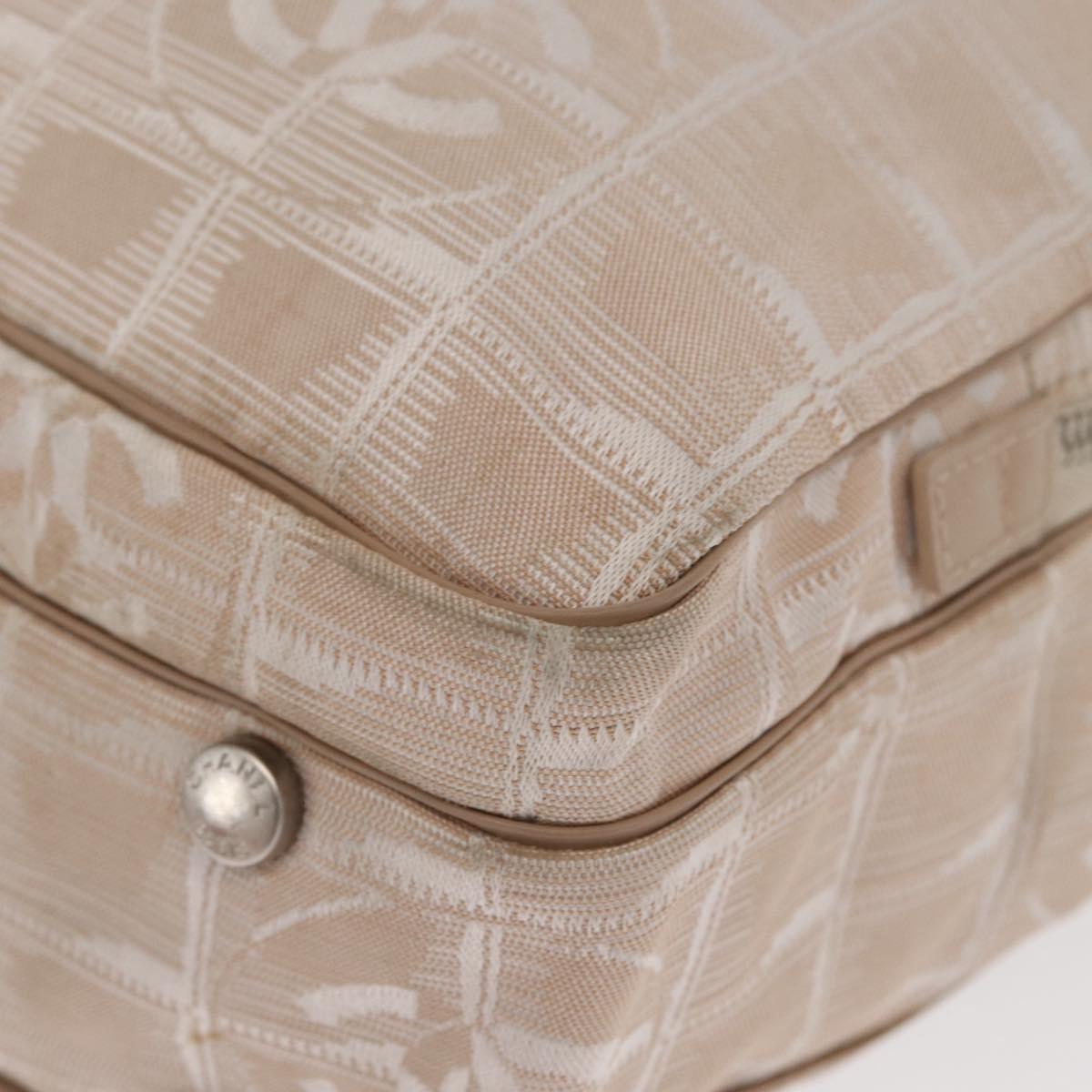 CHANEL New Travel Line Hand Bag Nylon 2way Beige Silver CC Auth ti3621