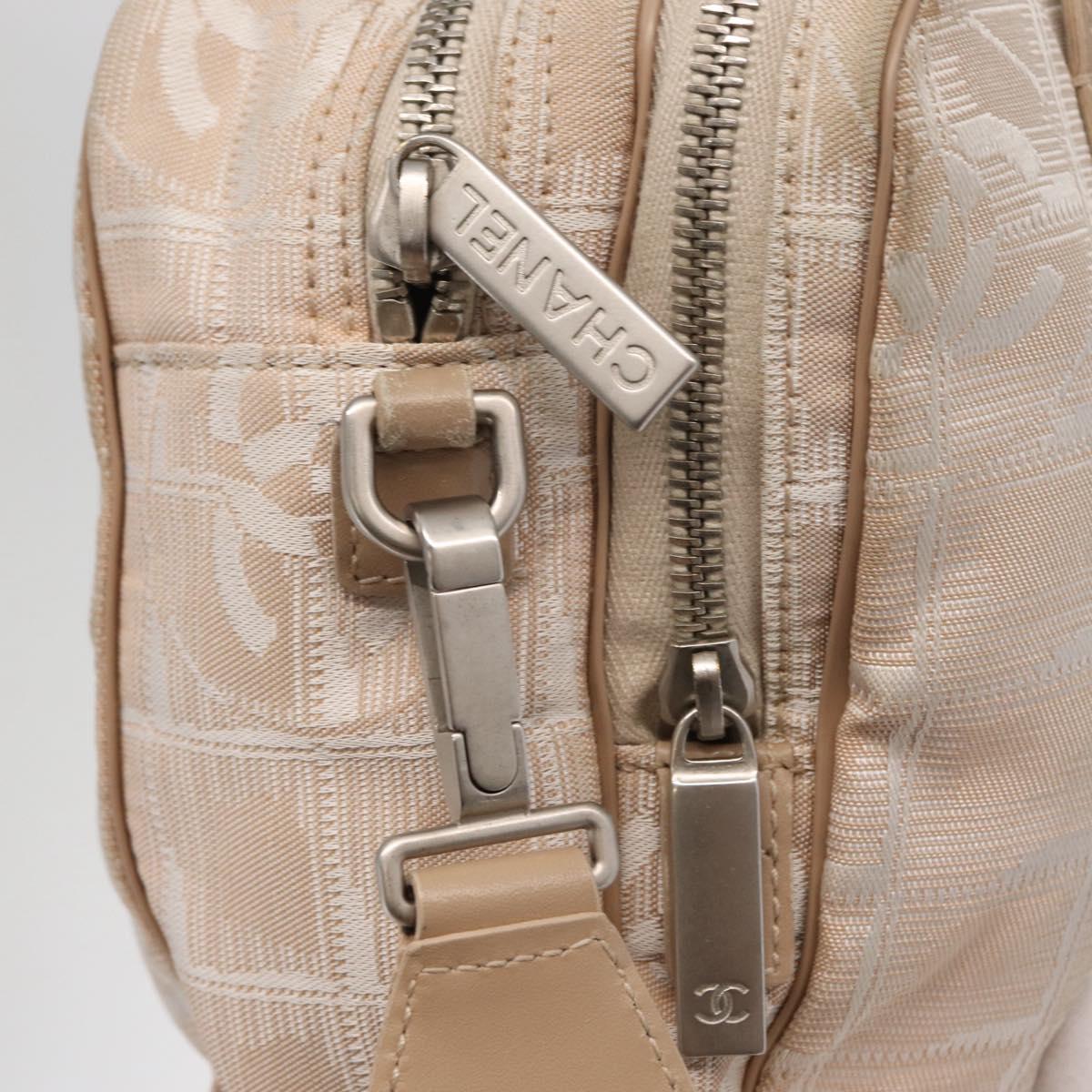 CHANEL New Travel Line Hand Bag Nylon 2way Beige Silver CC Auth ti3621