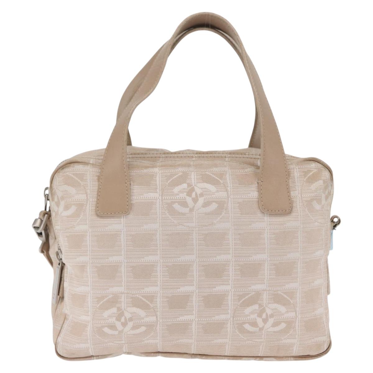 CHANEL New Travel Line Hand Bag Nylon 2way Beige Silver CC Auth ti3621