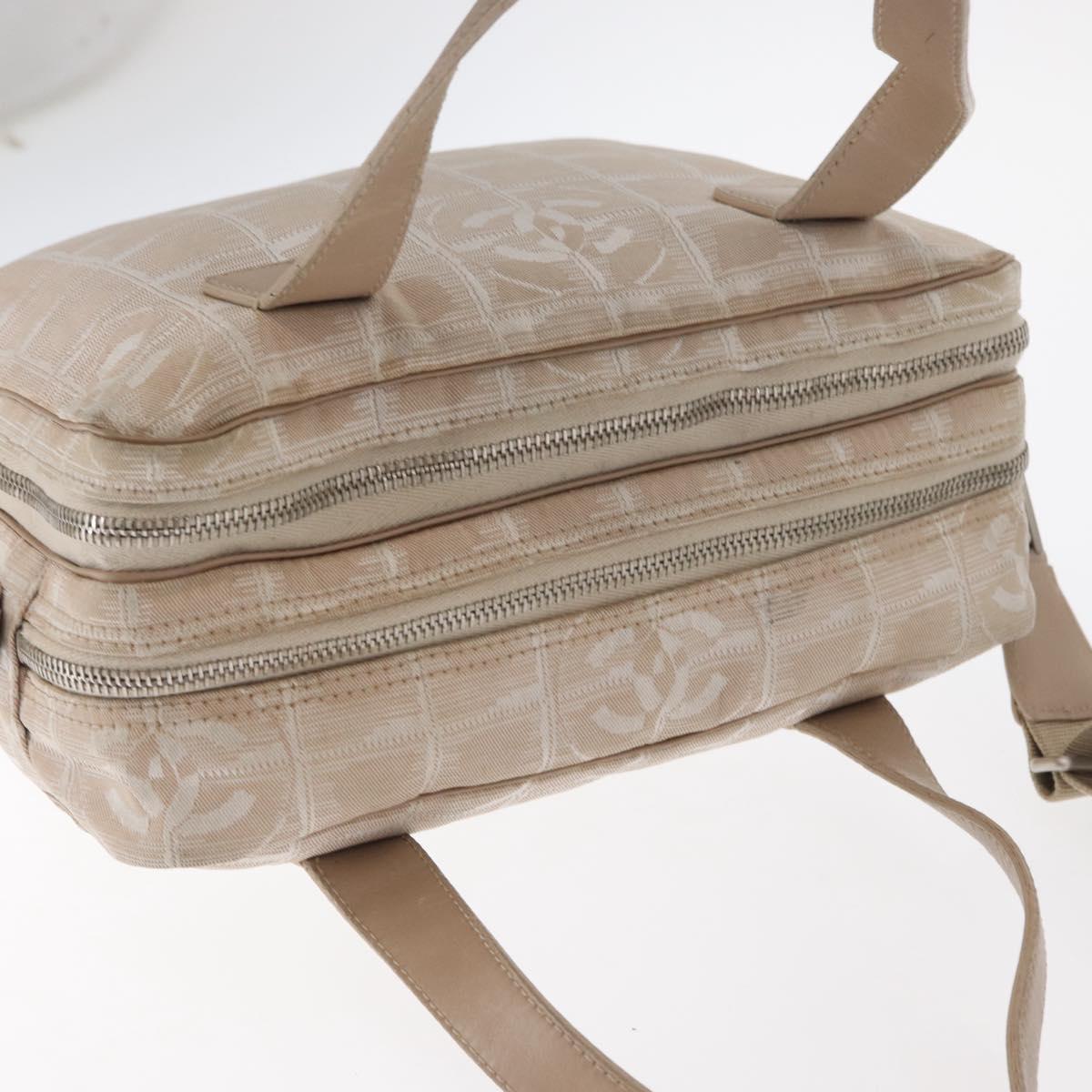 CHANEL New Travel Line Hand Bag Nylon 2way Beige Silver CC Auth ti3621