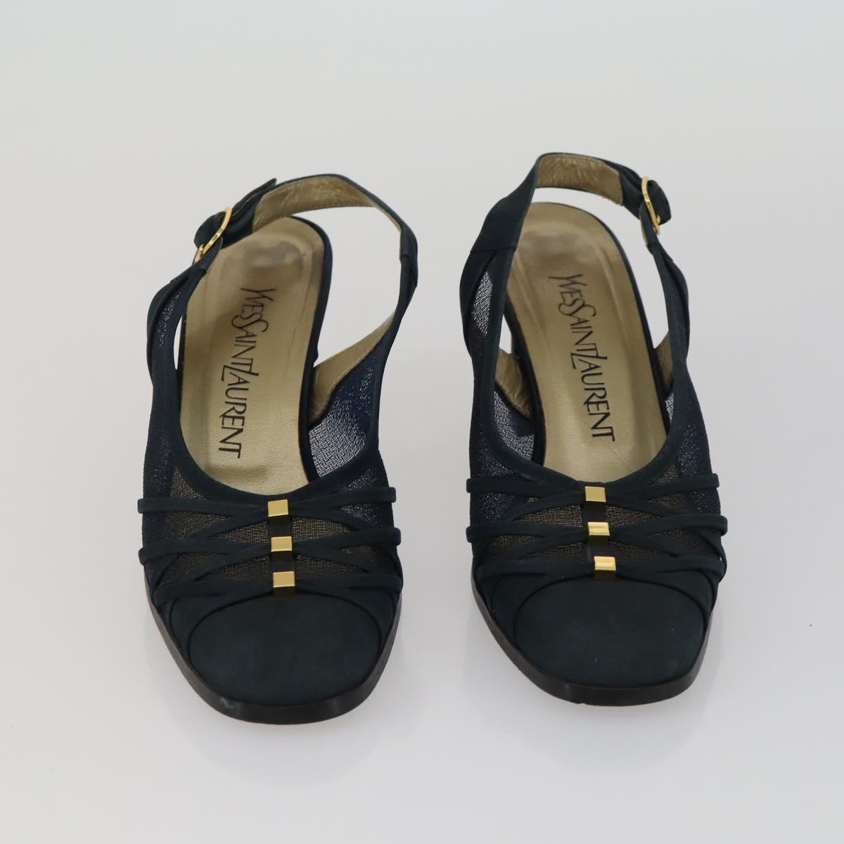SAINT LAURENT LOUIS VUITTON Heel Sandals Canvas Suede 2 Set Black Auth ti3632