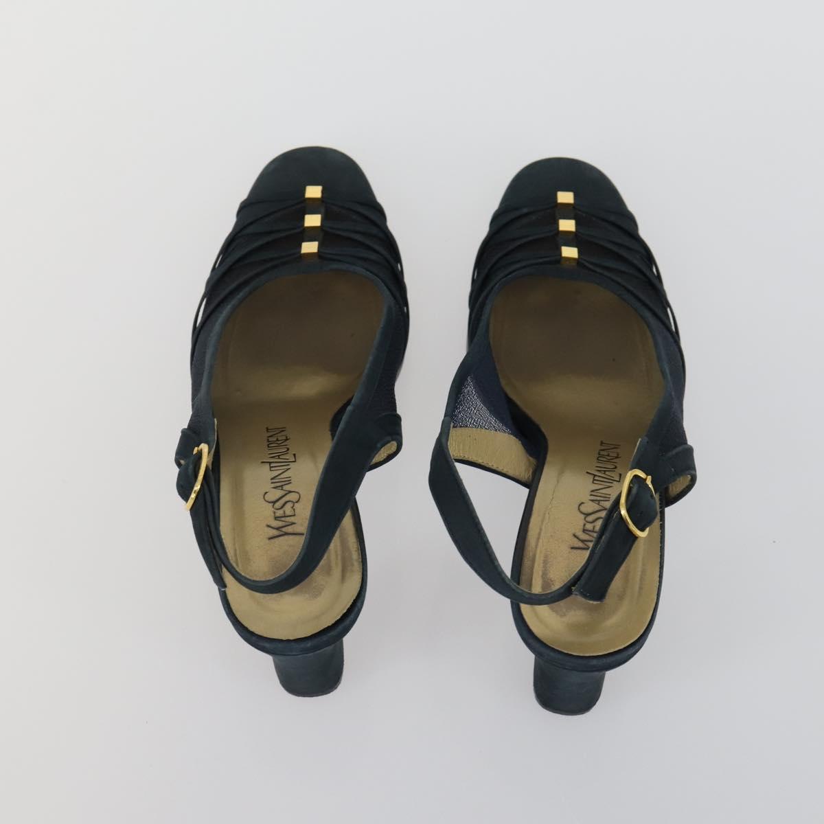 SAINT LAURENT LOUIS VUITTON Heel Sandals Canvas Suede 2 Set Black Auth ti3632