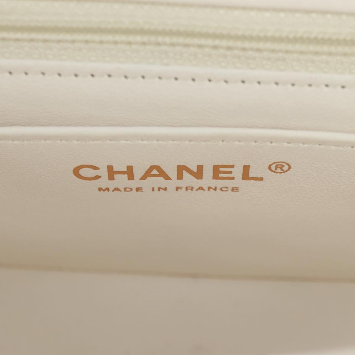 CHANEL Mini Matelasse Chain Shoulder Bag tweed White Gold CC Auth ti3635SM