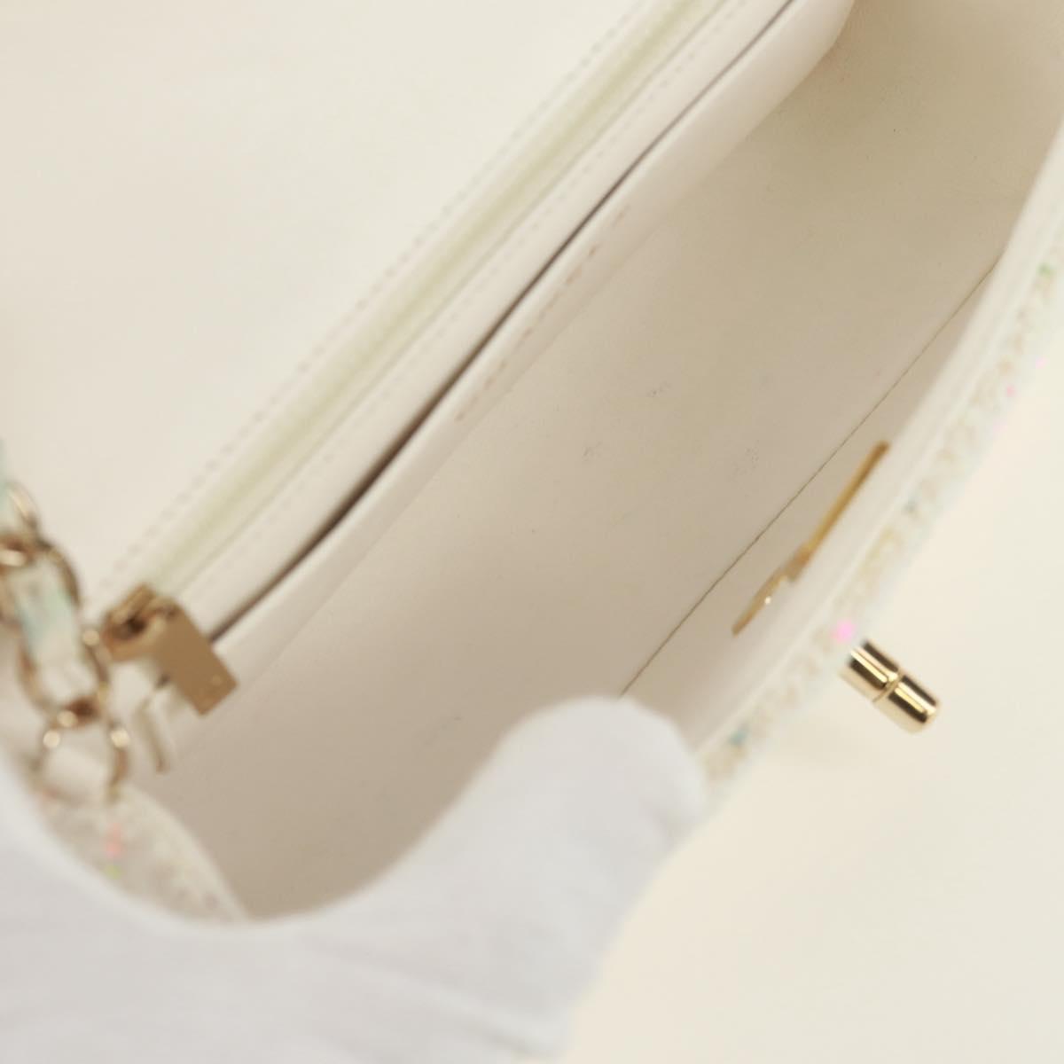 CHANEL Mini Matelasse Chain Shoulder Bag tweed White Gold CC Auth ti3635SM