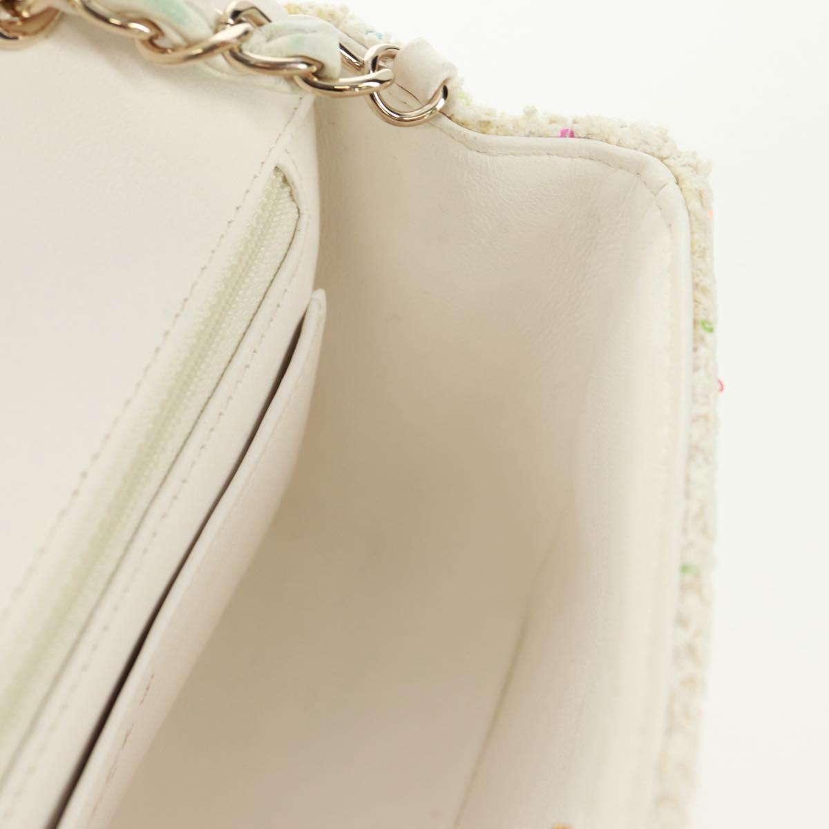 CHANEL Mini Matelasse Chain Shoulder Bag tweed White Gold CC Auth ti3635SM