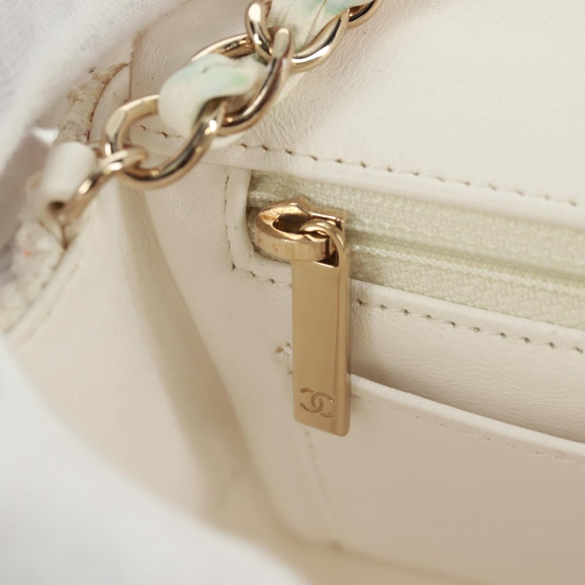 CHANEL Mini Matelasse Chain Shoulder Bag tweed White Gold CC Auth ti3635SM