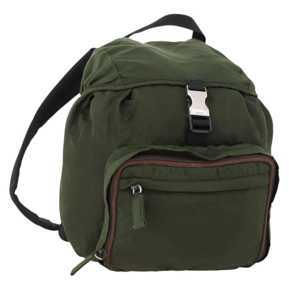 PRADA Backpack Nylon Green Silver Auth ti3636