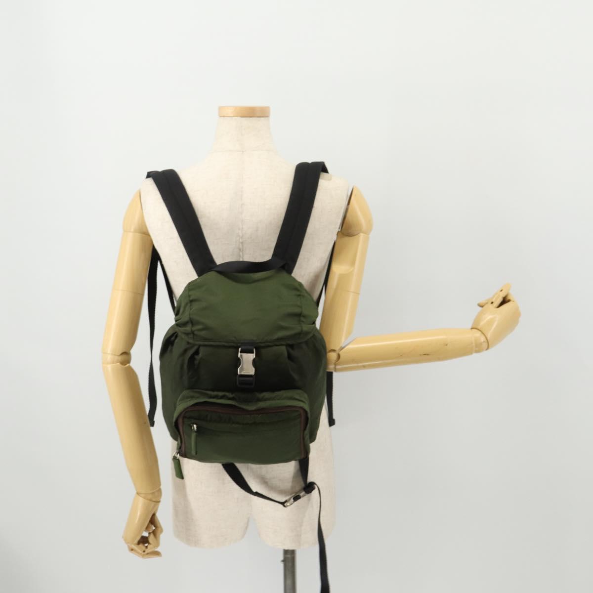 PRADA Backpack Nylon Green Silver Auth ti3636