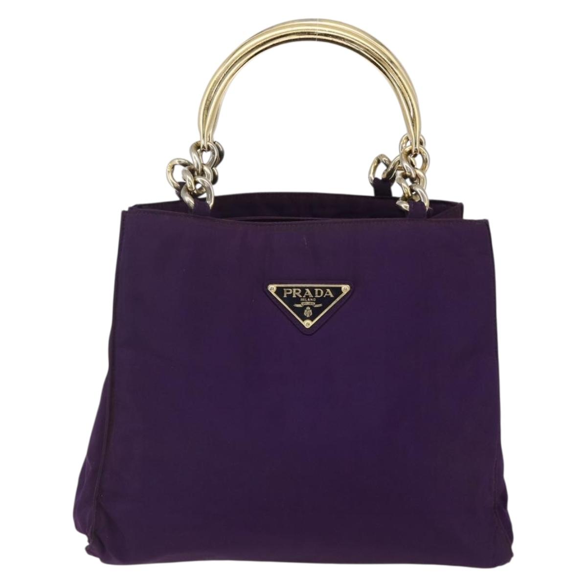 PRADA Hand Bag Nylon Purple Gold Auth ti3637