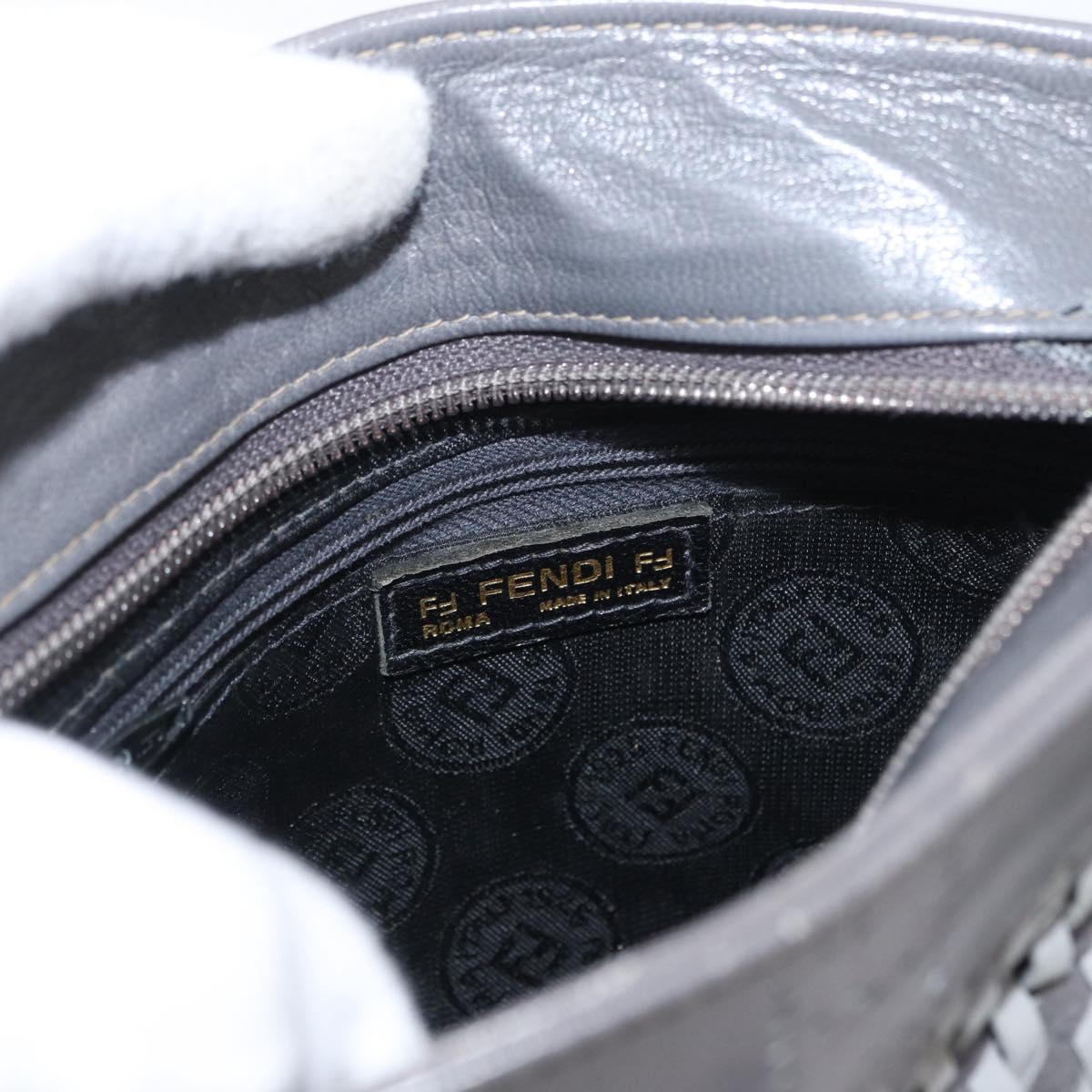 FENDI Shoulder Bag Leather Gray Auth ti3639