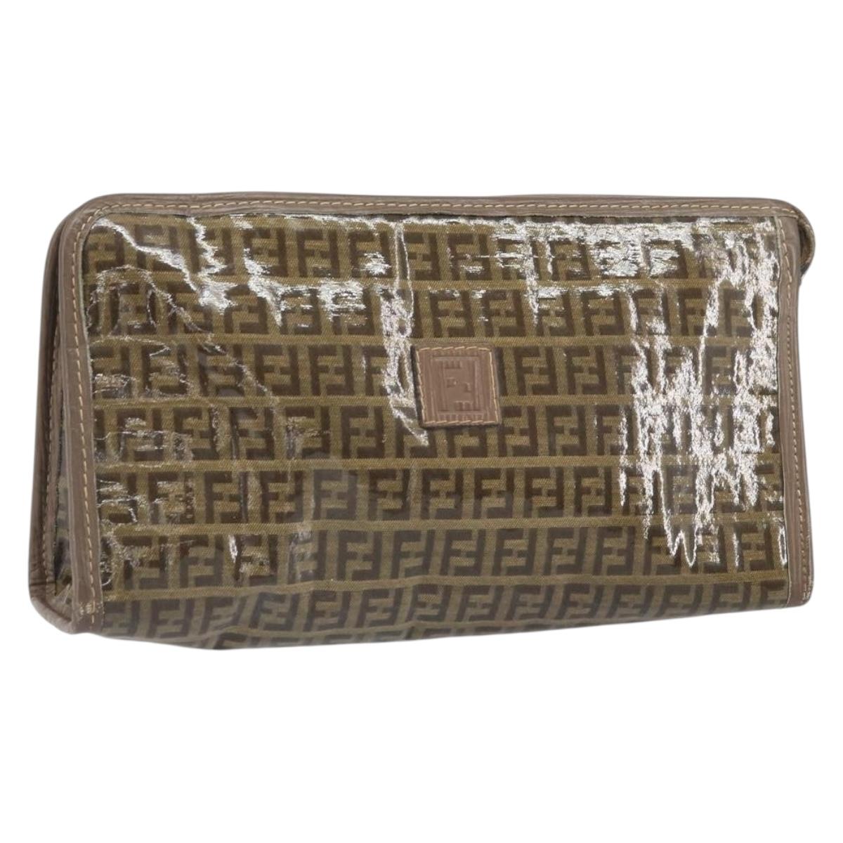 FENDI Zucchino Canvas Clutch Bag Brown Auth ti3640