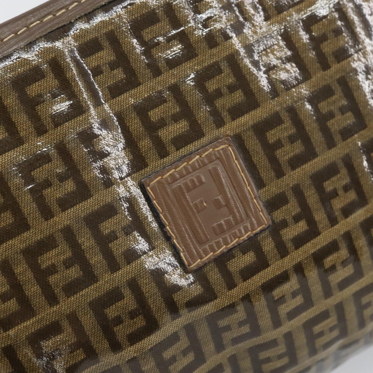 FENDI Zucchino Canvas Clutch Bag Brown Auth ti3640