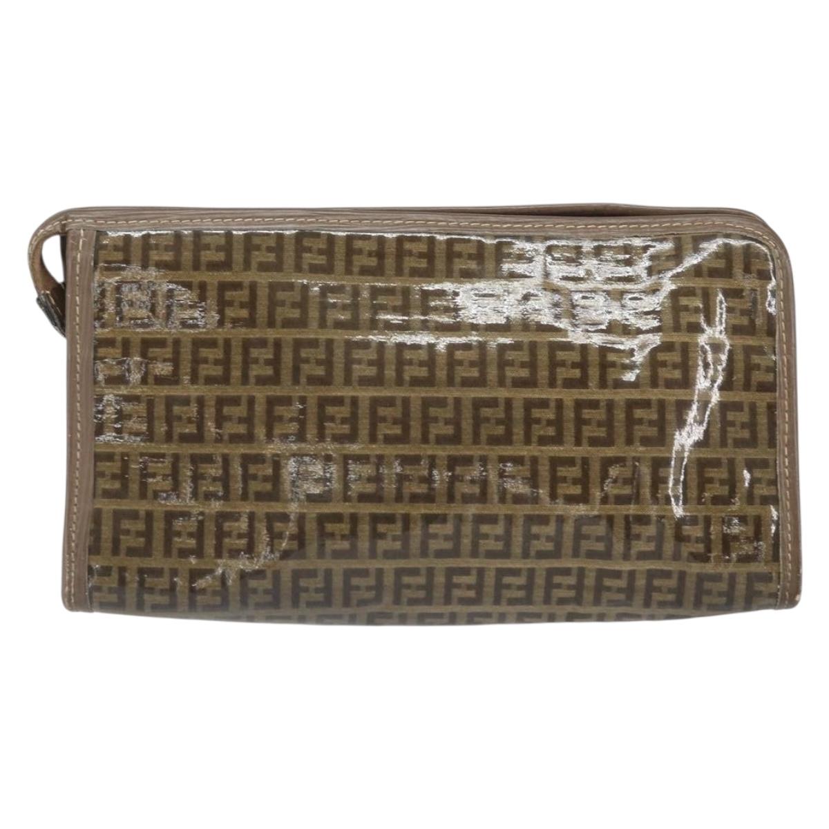 FENDI Zucchino Canvas Clutch Bag Brown Auth ti3640