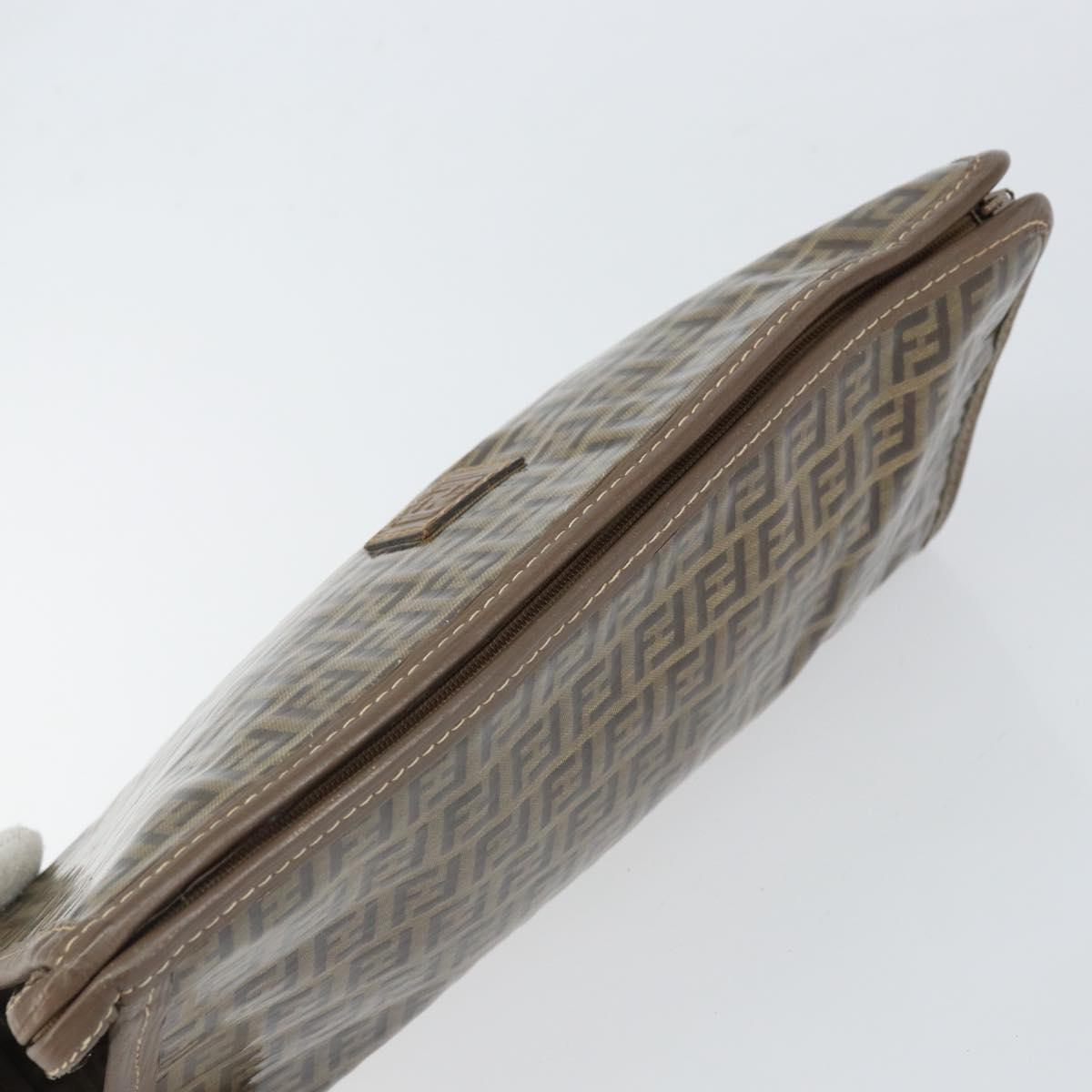 FENDI Zucchino Canvas Clutch Bag Brown Auth ti3640