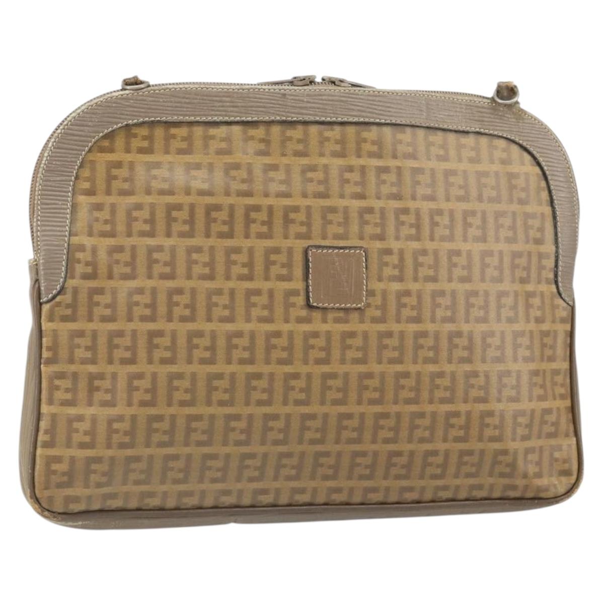 FENDI Zucchino Canvas Clutch Bag PVC Brown Auth ti3641