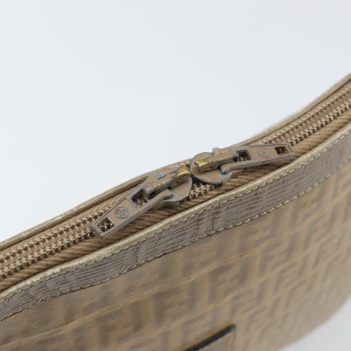 FENDI Zucchino Canvas Clutch Bag PVC Brown Auth ti3641