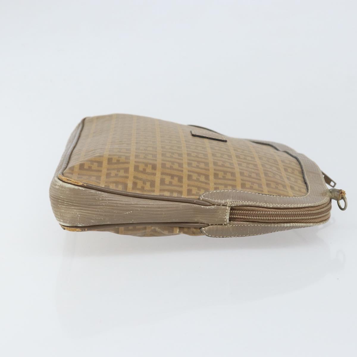 FENDI Zucchino Canvas Clutch Bag PVC Brown Auth ti3641