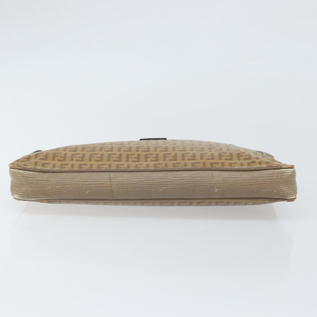 FENDI Zucchino Canvas Clutch Bag PVC Brown Auth ti3641