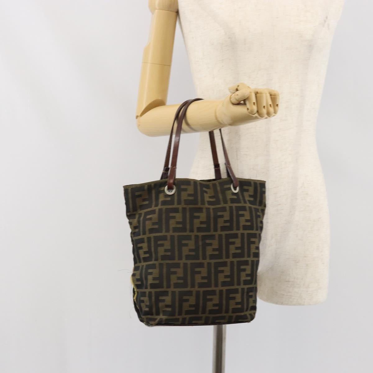 FENDI Zucca Canvas Hand Bag Black Brown Auth ti3643