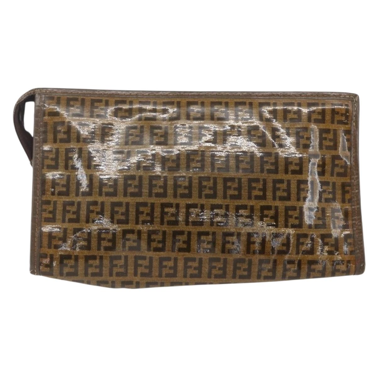 FENDI Zucchino Canvas Clutch Bag Brown Auth ti3645