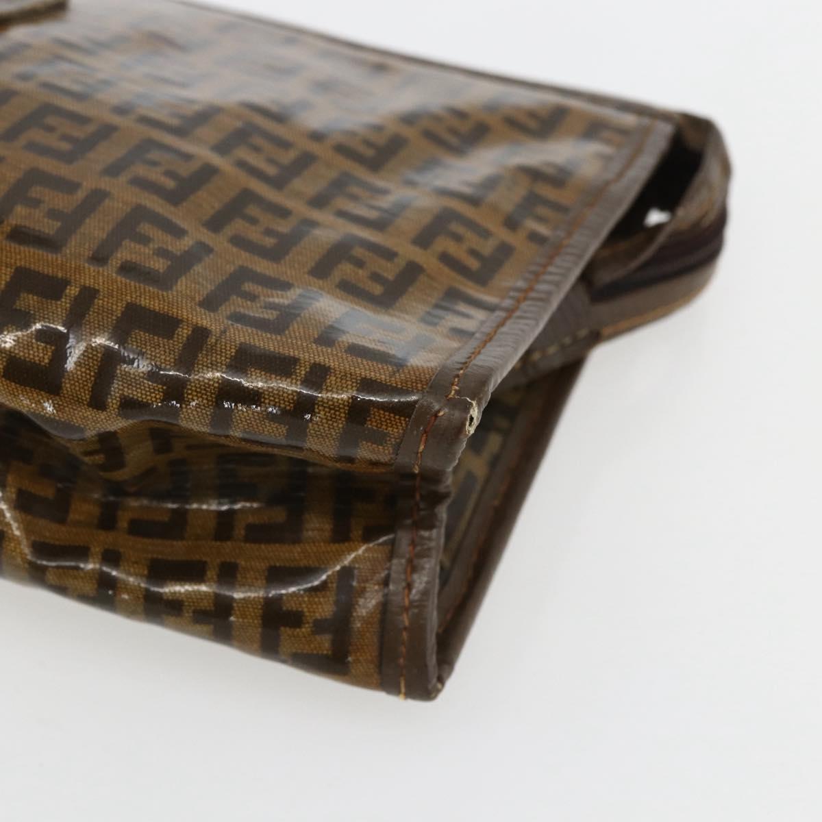 FENDI Zucchino Canvas Clutch Bag Brown Auth ti3645