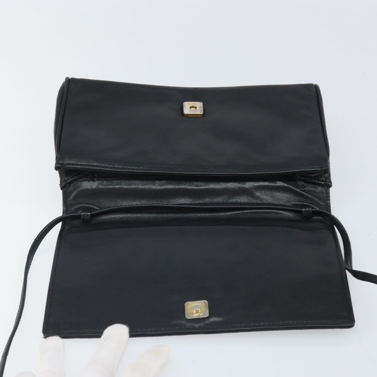 FENDI Shoulder Bag Leather Black Gold Auth ti3646