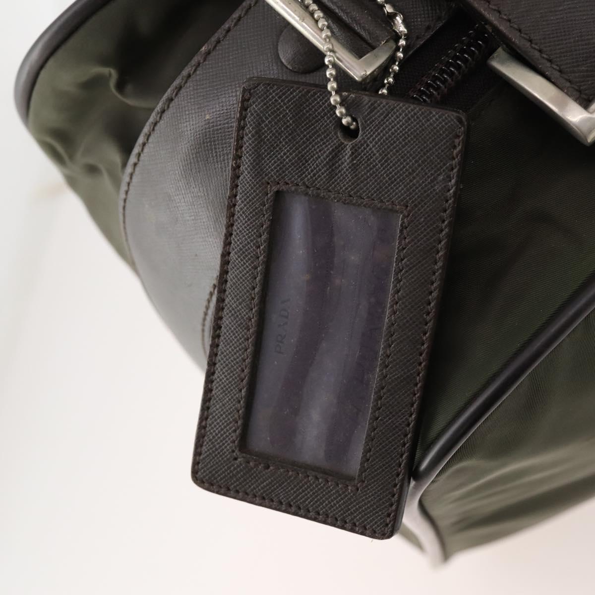 PRADA Business Bag Nylon Khaki Silver Auth ti3654