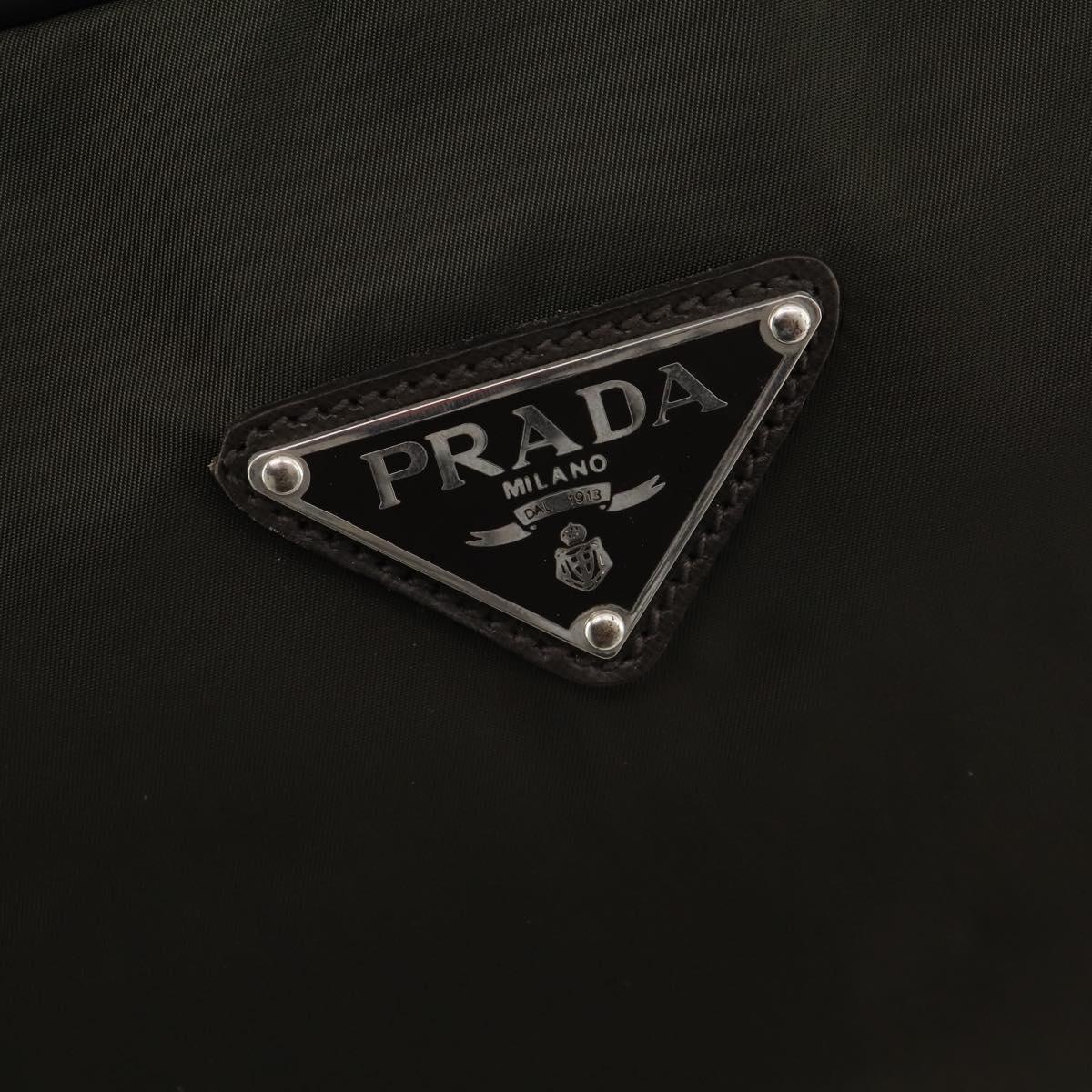 PRADA Business Bag Nylon Khaki Silver Auth ti3654