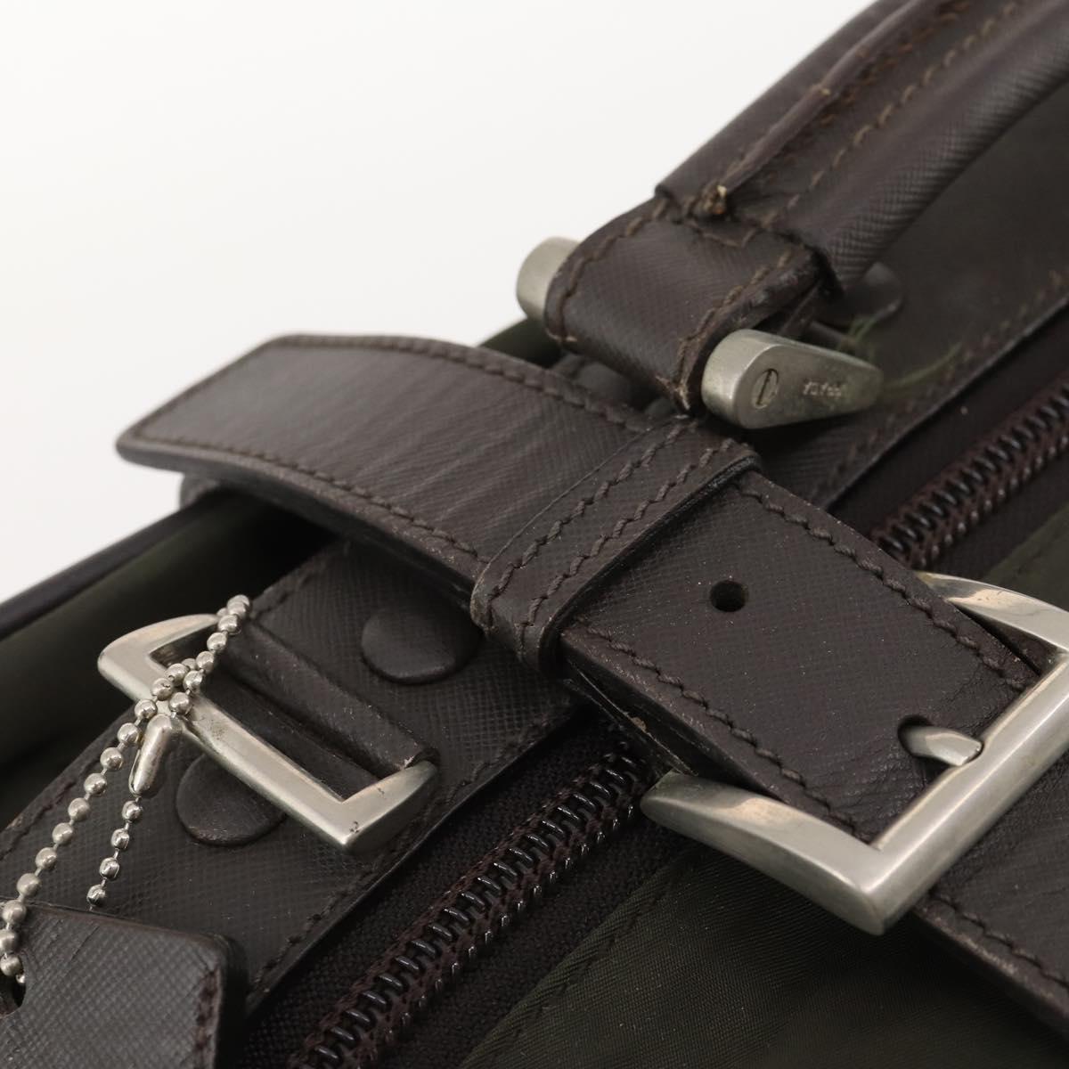 PRADA Business Bag Nylon Khaki Silver Auth ti3654