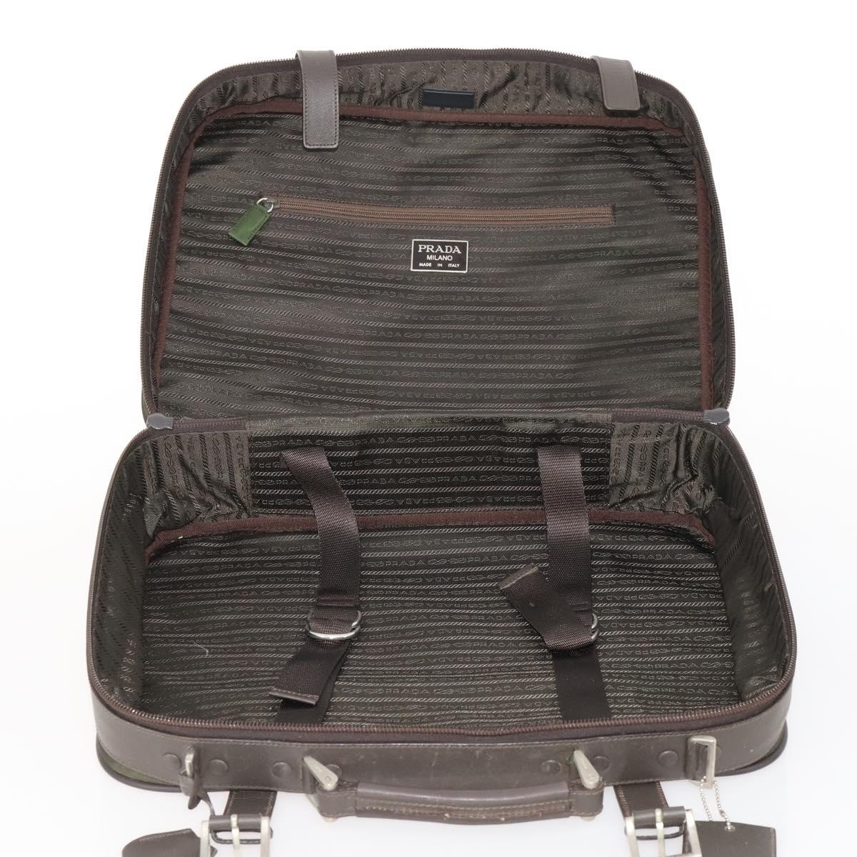 PRADA Business Bag Nylon Khaki Silver Auth ti3654