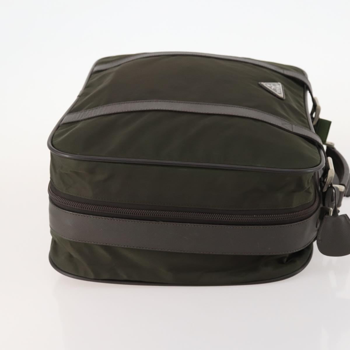 PRADA Business Bag Nylon Khaki Silver Auth ti3654