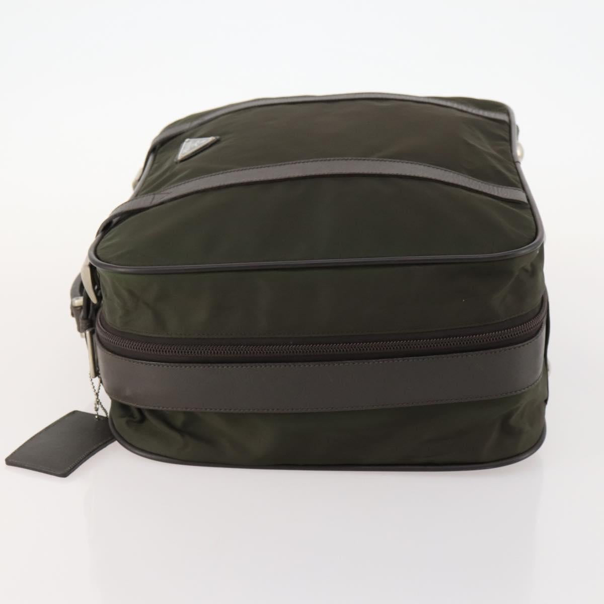 PRADA Business Bag Nylon Khaki Silver Auth ti3654