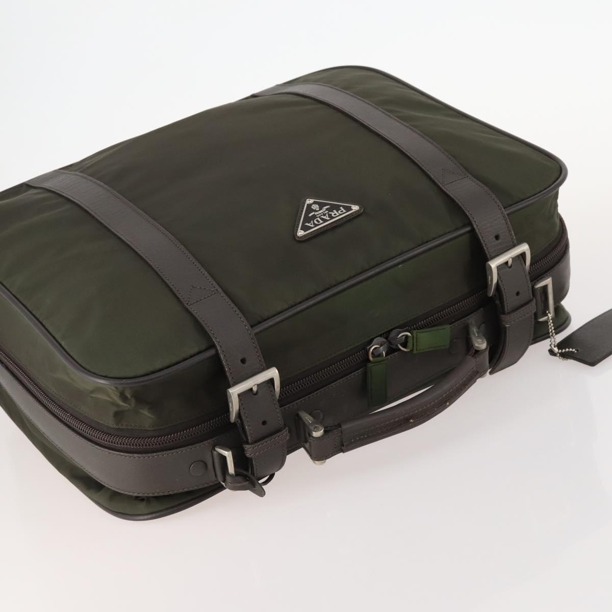 PRADA Business Bag Nylon Khaki Silver Auth ti3654