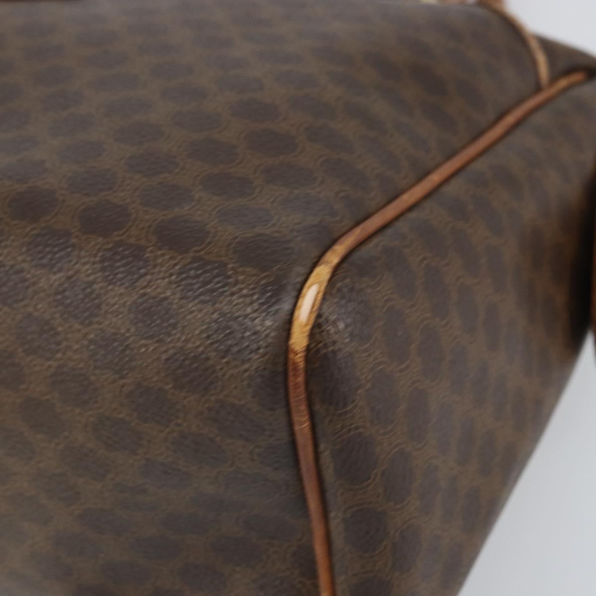 CELINE Macadam Canvas Boston Bag PVC Leather Brown Gold Auth ti3656