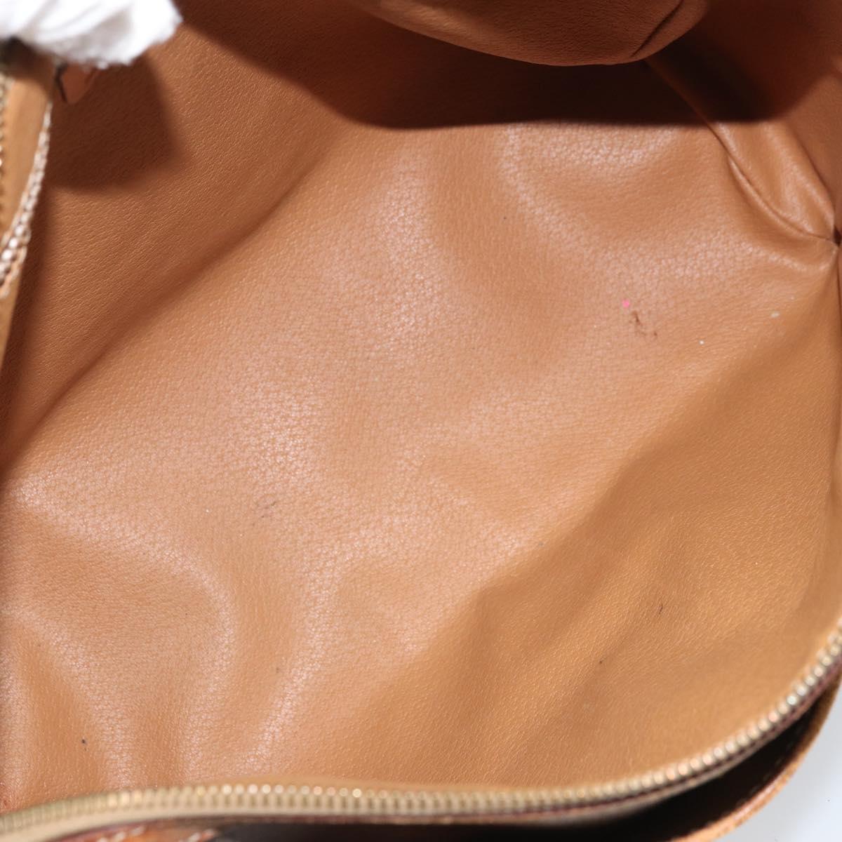 CELINE Macadam Canvas Boston Bag PVC Leather Brown Gold Auth ti3656